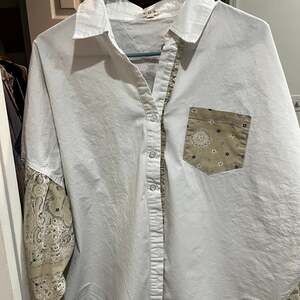 POL Clothing Bandana Print Colorblock Oversized Button Down Shacket